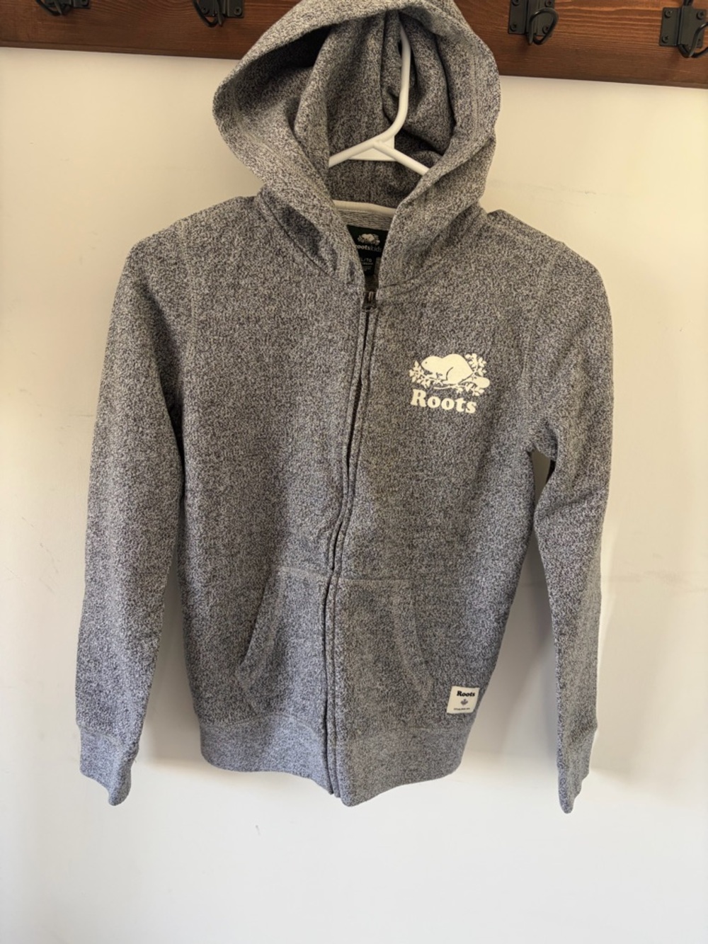 Roots Kids Heather Grey Zip Hoodie with Logo